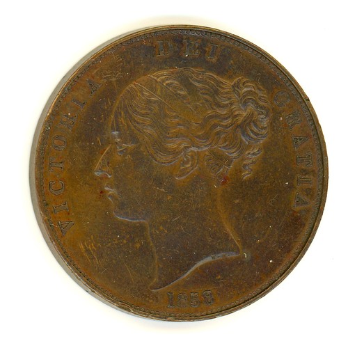 79 - Victoria Penny 1d - 1858/3 - AUnc. Young head penny in lovely condition with some nice toning. S3948