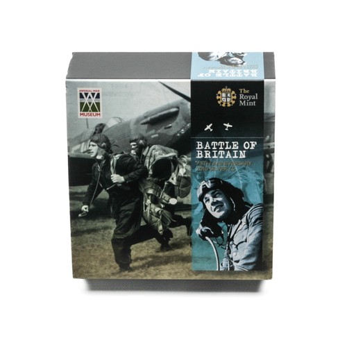 136 - 2010 Alderney Battle of Britain £5 Silver Proof Coin Box FDC.