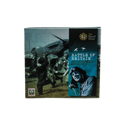 136 - 2010 Alderney Battle of Britain £5 Silver Proof Coin Box FDC.