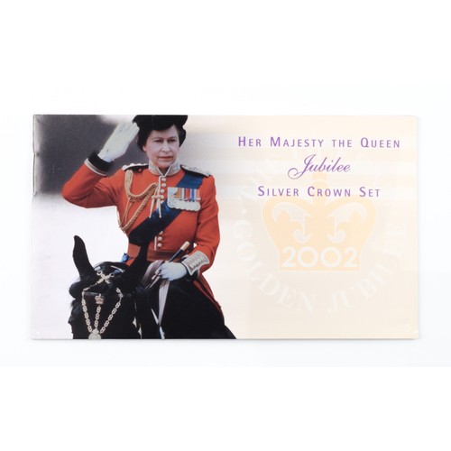 131 - Elizabeth II Silver Crown Set. 2002. Her Majesty The Queen, Golden Jubilee. (S4227, S4555) FDC.