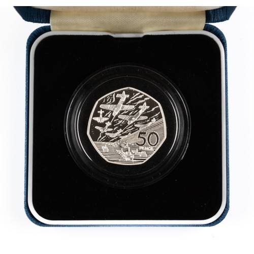 120 - Elizabeth II Fifty Pence Coin. 1994, Silver Proof Piedfort, D-Day Commemorative coin with certificat... 