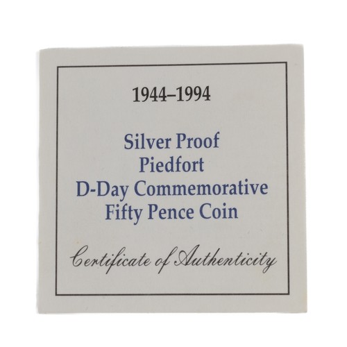 120 - Elizabeth II Fifty Pence Coin. 1994, Silver Proof Piedfort, D-Day Commemorative coin with certificat... 