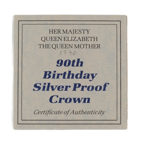 115 - Elizabeth II Silver Crown Proof. 1990. Her Majesty Queen Elizabeth The Queen Mother's 90th Birthday.... 