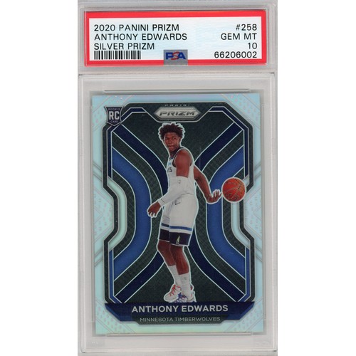 188 - ANTHONY EDWARDS - Basketball 2020 Panini Prizm -  Silver Prizm #258. PSA Gem Mint 10