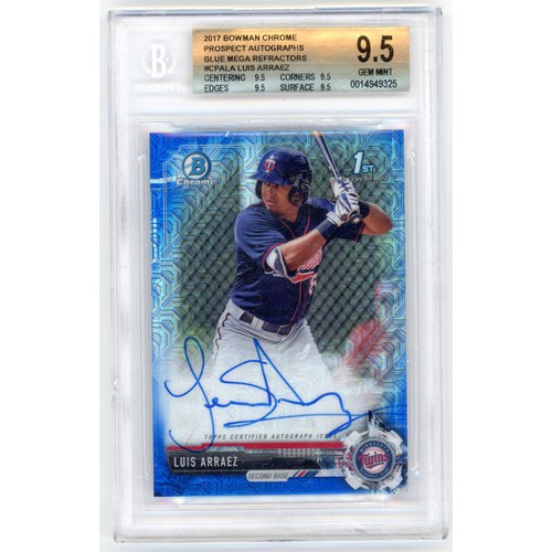 189 - LUIS ARRAEZ - Baseball 2017 Bowman Chrome Prospect Autograph Blue Mega Refractor #CPA-LA. Beckett 9.... 