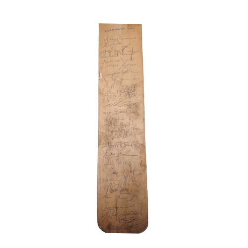 185 - Signed Cricket Bat from a match between Glamorgan and the West Indies team in 2000.