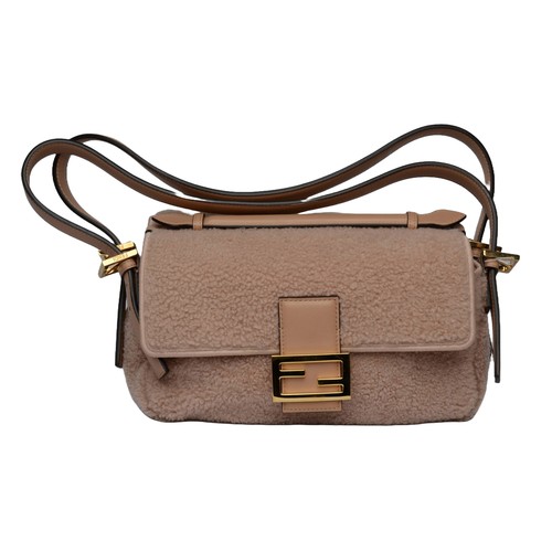 198 - FENDI Baguette Beige and Brown Sheepskin Shoulder Bag - Beautiful bag which is double-sided with an ... 