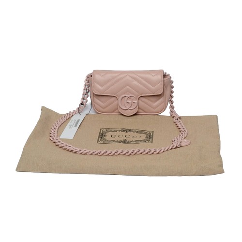 203 - Gucci GG Marmont Matelasse Leather Super Mini Bag. Bag and chain handle are pink in colour. Approx 1... 