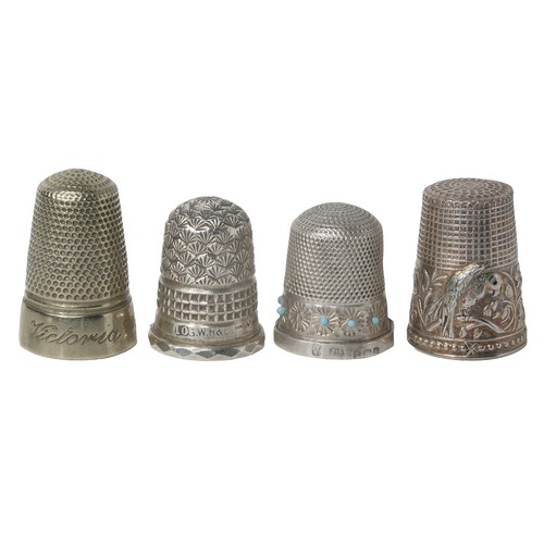 4 - Collection of Four Interesting Thimbles:
1 - Marked 'GWH & Co'. Chester hallmark half over edge of r... 