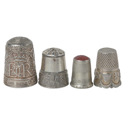 6 - Collection of Four Interesting Thimbles:
1 - Marked 'JS&S', sterling silver thimble to commemorate t... 