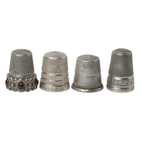 7 - Collection of Four Sterling Silver and White Metal Thimbles:
1 - Charles Horner - marked 'CH' and 'S... 