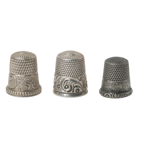 9 - Collection of Three American Sterling Silver Thimbles:
1 - Marked with 'S' in shield inside dome and... 