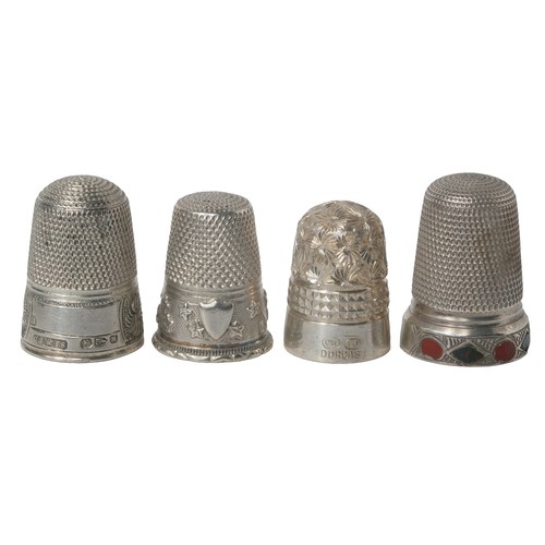 25 - Interesting Collection of Thimbles (4):
1 - Decorated with large chrysanthemums on band. Maker's mar... 