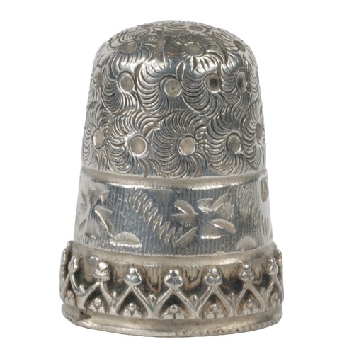 35 - James Fenton Sterling Silver Thimble. Birmingham 1896. Daisy top and very decorative bands on base a... 