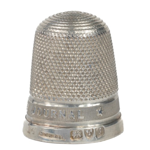 44 - Henry Griffiths Sterling Silver Thimble. Chester 1909. Advertising thimble embossed on plain band wi... 