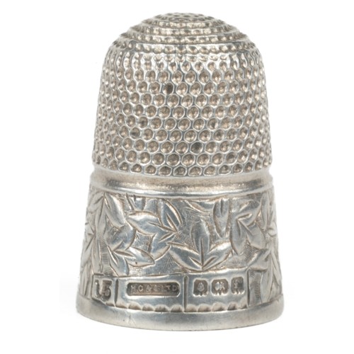 48 - Henry Griffiths Sterling Silver Thimble. Birmingham 1905. Punched top with a wide band of leaves.