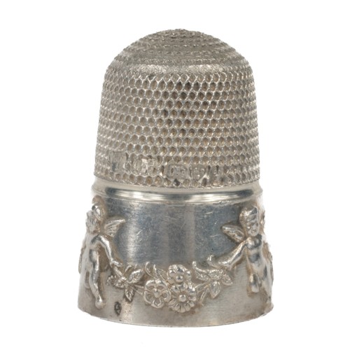 51 - Unusual Charles Horner Sterling Silver Thimble. Chester 1907. Decorated with three cherubs and two g... 