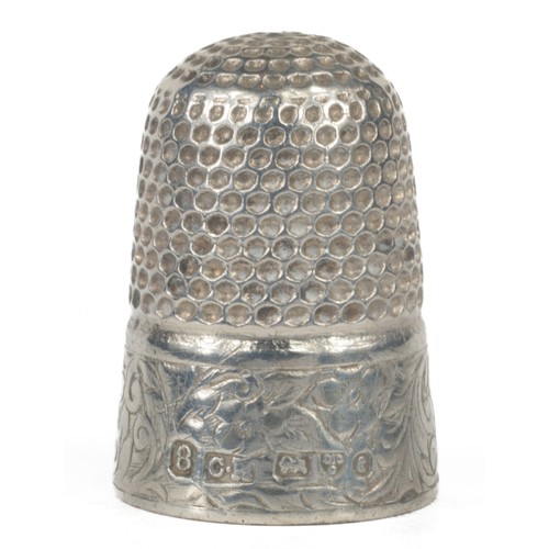 54 - Charles Horner Sterling Silver Thimble. Chester 1903. Floral border. Engraved with initials 'M.G.'