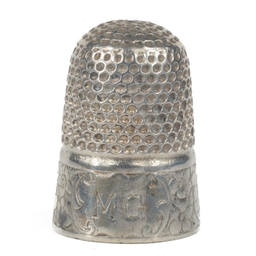 54 - Charles Horner Sterling Silver Thimble. Chester 1903. Floral border. Engraved with initials 'M.G.'