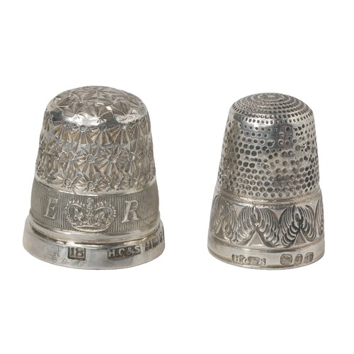 58 - Two Henry Griffiths & Sons Sterling Silver Thimbles:
1 - Birmingham 1952. Celebrating Coronation of ... 