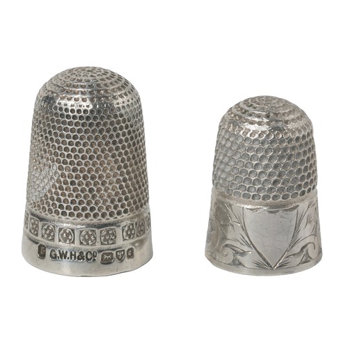 59 - Two Chester Sterling Silver Thimbles:
1 - GW Harvey & Co. Chester 1903. Punched dome with decorated ... 