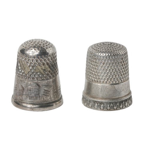 61 - Two American Thimbles: Hart Bros & Simon Bros.
1 - Decorated with egg and dart border and punched do... 