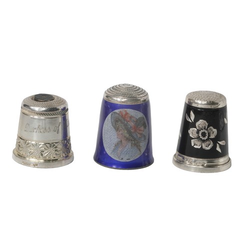 62 - Collection of Three Unusual Sterling Silver Thimbles: 
1 - Peep thimble sold by The Thimble Society ... 