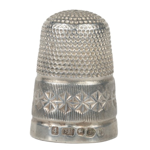 66 - Charles Horner Sterling Silver Thimble. Chester 1896. Punched dome with decorative star band at base... 