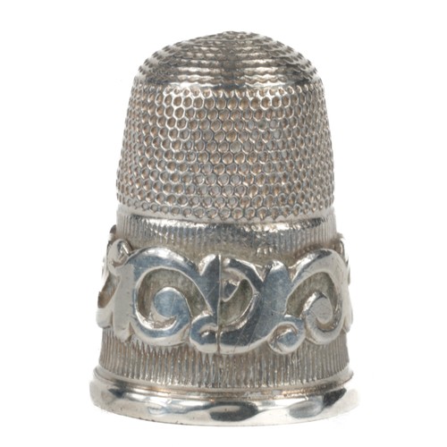 68 - James Fenton Sterling Silver Thimble. Birmingham 1909. Punched dome with band of embossed scrolls at... 