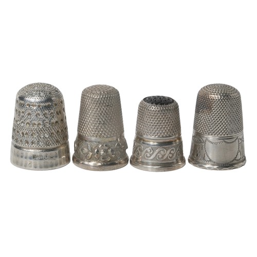 70 - Collection of Four Interesting Thimbles:
1 - Dorcas thimble marked 'Pat G' or 'Pat C'. 
2 - White me... 