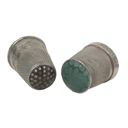 71 - Two Stone-Topped Thimbles:
1 - Marked Wilmot Manufacturing Co Birmingham 1923. Green agate top and p... 