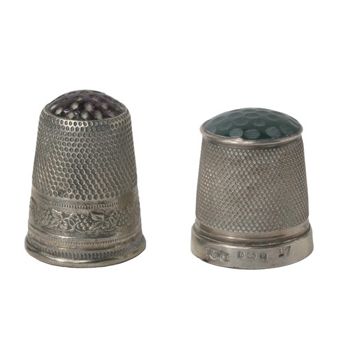 71 - Two Stone-Topped Thimbles:
1 - Marked Wilmot Manufacturing Co Birmingham 1923. Green agate top and p... 