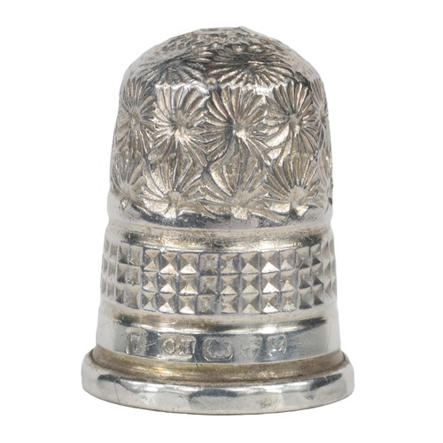 78 - Charles Horner Sterling Silver Thimble. Chester 1911. Floral design with waffle band and plain band.