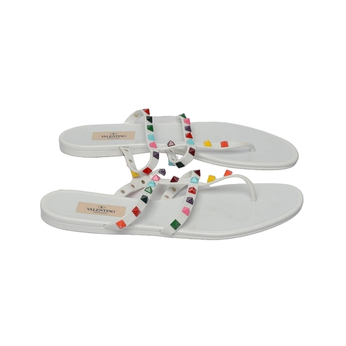 209 - Valentino Garavani White Flip Flop Sandals with colourful stud detail. Size 40. Some light use but v... 