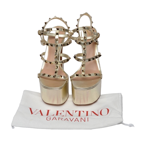 211 - Valentino Garavani Gold Platform Studded Heels. Size 40. Pre-loved with some light scuffs to heels a... 