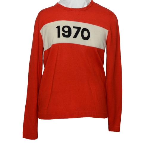 220 - Bella Freud Jumper. Red with white band stating '1970'. Size XL. Pre-loved, very good condition.