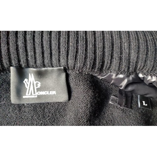 226 - Black Moncler Zip-up Cardigan Tricot. Size L.  Pre-loved but good condition.