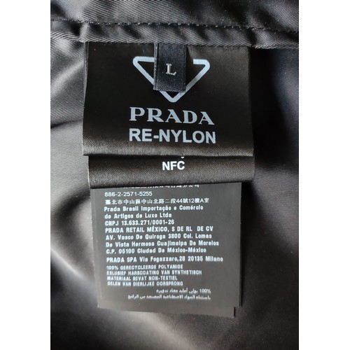 229 - Prada 'Re-nylon' Black Zip-Up Hooded Jacket. Size L. Preloved, good condition.