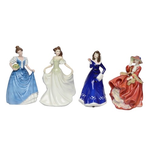 41 - Four Royal Doulton Figurines. Helen, Madison, First Bloom and Top of the Hill.