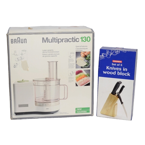 114 - Braun Multipractic 130 Deluxe Large Capacity Food Processor. Untested. In original packaging.  Also ... 