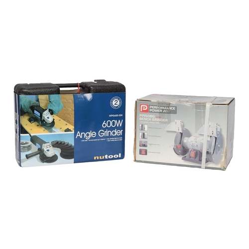 2 - Nutool 600W Angle Grinder and Performance Power Bench Grinder. Both untested. In original packaging.