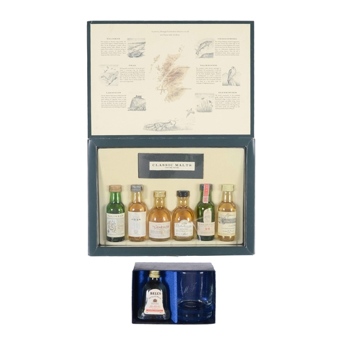 115 - Classic Malts Tasting Notes Set containing 6 miniatures plus a Bells presentation box including mini... 