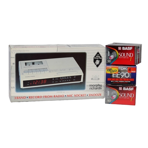 136 - Morphy Richards Radio Cassette Alarm Clock with new cassette tapes. Untested but in all original pac... 