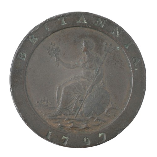 69 - George III, Cartwheel Twopence 2D, 1797. Some nice detailing with a few weaker spots on reverse. Ac ... 