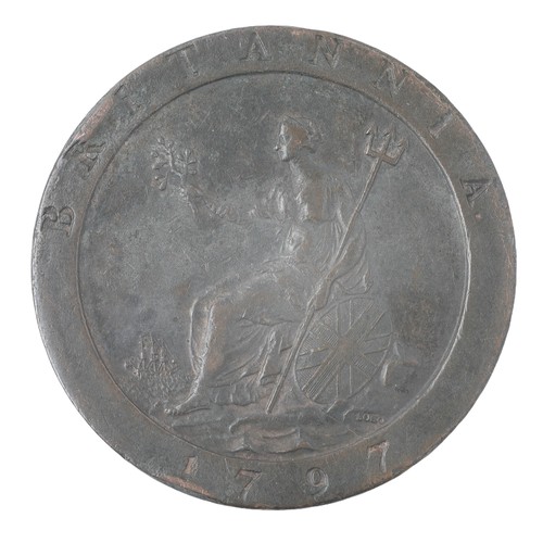 72 - George III, Cartwheel Penny 1D, 1797. 11 leaves in wreath obverse. Nice even tone. VF (S3777)