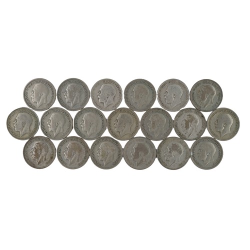 212 - George V, Shillings. Set of 19 from 1918 to 1936.
1918, 1919, 1920, 1921, 1922, 1923, 1924, 1926, 19... 