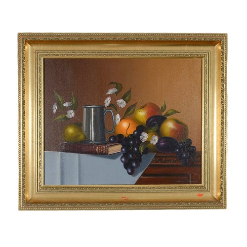 154 - Framed Oil on Canvas Still of Fruit Scene. Frame 65.5cm edge to edge and 55.5cm high. Signed by arti... 