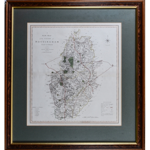 195 - Map of the County of Nottingham, Mounted and Framed. Approximately 70 x 77cms from and to frame edge... 