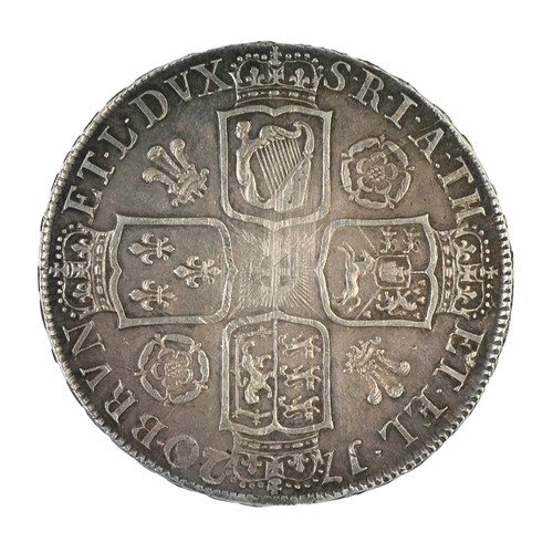 44 - George I, 1720/18, Crown. SEXTO, Laureate draped head. Rev 4 crowned shield. Roses and plumes in ang... 