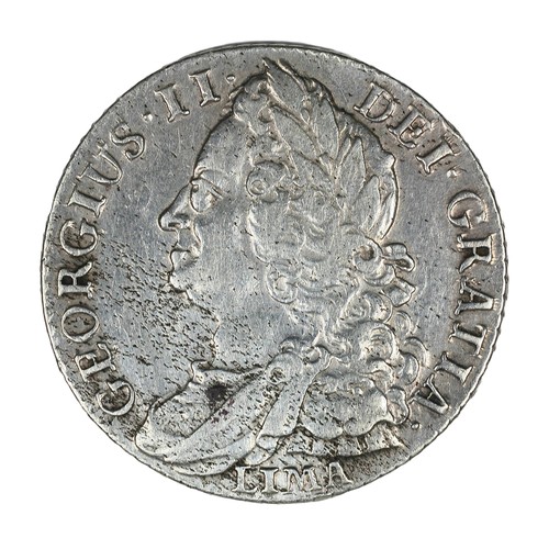 48 - George II, 1745, Shilling. Lima below bust. May have been cleaned but a very strong GF (S3703)